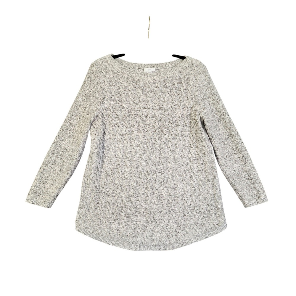 J Jill Womens Grey Marled Cable Knit Sweater Size Medium Petite Boat Neck